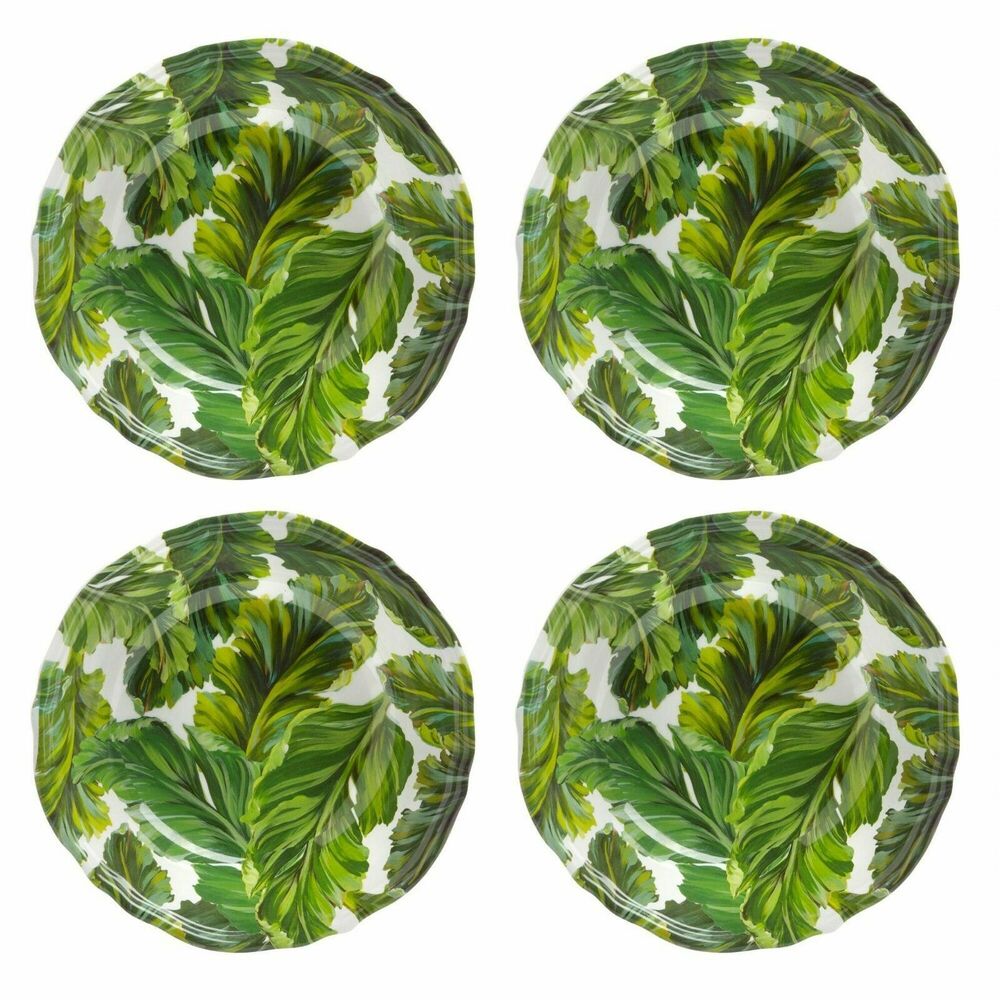 Tropical Palm Leaf Cereal Salad Bowls 7.5" Heavyweight Melamine Set of 4 Beach